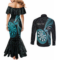 Personalised New Zealand Darts Couples Matching Mermaid Dress and Long Sleeve Button Shirt Happiness Is A Tight Threesome Maori Paua Shell