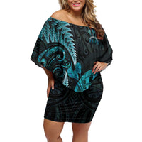 Personalised New Zealand Darts Family Matching Off Shoulder Short Dress and Hawaiian Shirt Happiness Is A Tight Threesome Maori Paua Shell