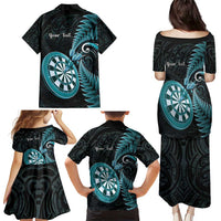 Personalised New Zealand Darts Family Matching Puletasi and Hawaiian Shirt Happiness Is A Tight Threesome Maori Paua Shell