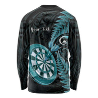 Personalised New Zealand Darts Long Sleeve Shirt Happiness Is A Tight Threesome Maori Paua Shell