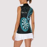 Personalised New Zealand Darts Women Sleeveless Polo Shirt Happiness Is A Tight Threesome Maori Paua Shell