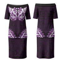 New Zealand Ta Moko Couples Matching Puletasi and Hawaiian Shirt Aotearoa Maori Chest Tattoo Purple