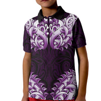 New Zealand Ta Moko Kid Polo Shirt Aotearoa Maori Chest Tattoo Purple