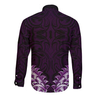 New Zealand Ta Moko Long Sleeve Button Shirt Aotearoa Maori Chest Tattoo Purple