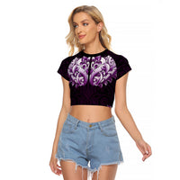 New Zealand Ta Moko Raglan Cropped T Shirt Aotearoa Maori Chest Tattoo Purple