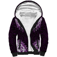 New Zealand Ta Moko Sherpa Hoodie Aotearoa Maori Chest Tattoo Purple