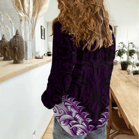 New Zealand Ta Moko Women Casual Shirt Aotearoa Maori Chest Tattoo Purple