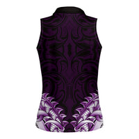 New Zealand Ta Moko Women Sleeveless Polo Shirt Aotearoa Maori Chest Tattoo Purple