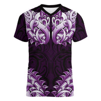 New Zealand Ta Moko Women V-Neck T-Shirt Aotearoa Maori Chest Tattoo Purple