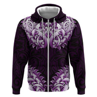 New Zealand Ta Moko Zip Hoodie Aotearoa Maori Chest Tattoo Purple