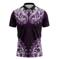 New Zealand Ta Moko Zipper Polo Shirt Aotearoa Maori Chest Tattoo Purple