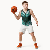 New Zealand Ta Moko Basketball Jersey Aotearoa Maori Chest Tattoo Turquoise