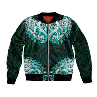 New Zealand Ta Moko Bomber Jacket Aotearoa Maori Chest Tattoo Turquoise