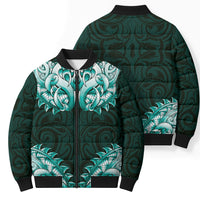 New Zealand Ta Moko Bomber Puffer Jacket Aotearoa Maori Chest Tattoo Turquoise