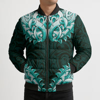 New Zealand Ta Moko Bomber Puffer Jacket Aotearoa Maori Chest Tattoo Turquoise