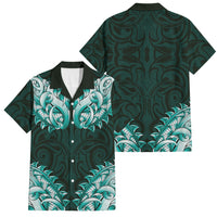 New Zealand Ta Moko Family Matching Off The Shoulder Long Sleeve Dress and Hawaiian Shirt Aotearoa Maori Chest Tattoo Turquoise
