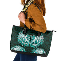 New Zealand Ta Moko Leather Tote Bag Aotearoa Maori Chest Tattoo Turquoise