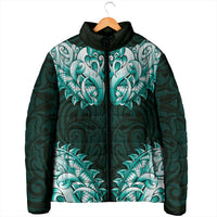 New Zealand Ta Moko Padded Jacket Aotearoa Maori Chest Tattoo Turquoise