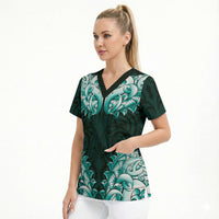 New Zealand Ta Moko Scrub Top Aotearoa Maori Chest Tattoo Turquoise