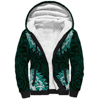 New Zealand Ta Moko Sherpa Hoodie Aotearoa Maori Chest Tattoo Turquoise