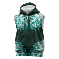 New Zealand Ta Moko Sleeveless Hoodie Aotearoa Maori Chest Tattoo Turquoise