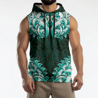 New Zealand Ta Moko Sleeveless Hoodie Aotearoa Maori Chest Tattoo Turquoise
