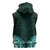 New Zealand Ta Moko Sleeveless Zip Hoodie Aotearoa Maori Chest Tattoo Turquoise