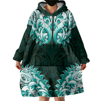 New Zealand Ta Moko Wearable Blanket Hoodie Aotearoa Maori Chest Tattoo Turquoise