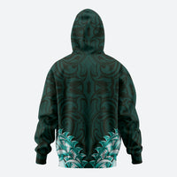 New Zealand Ta Moko Zip Hoodie Aotearoa Maori Chest Tattoo Turquoise