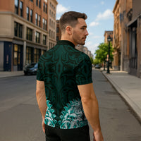 New Zealand Ta Moko Zipper Polo Shirt Aotearoa Maori Chest Tattoo Turquoise