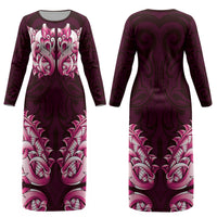 New Zealand Ta Moko Couples Matching Long Sleeve Bodycon Dress and Long Sleeve Button Shirt Aotearoa Maori Chest Tattoo Pink