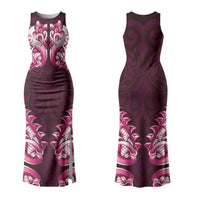 New Zealand Ta Moko Couples Matching Tank Maxi Dress and Hawaiian Shirt Aotearoa Maori Chest Tattoo Pink