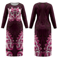 New Zealand Ta Moko Family Matching Long Sleeve Bodycon Dress and Hawaiian Shirt Aotearoa Maori Chest Tattoo Pink
