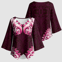 New Zealand Ta Moko Kimono Sleeve Blouse Aotearoa Maori Chest Tattoo Pink