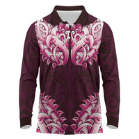 New Zealand Ta Moko Long Sleeve Polo Shirt Aotearoa Maori Chest Tattoo Pink