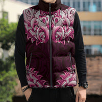 New Zealand Ta Moko Sleeveless Puffer Jacket Aotearoa Maori Chest Tattoo Pink