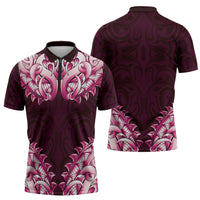 New Zealand Ta Moko Zipper Polo Shirt Aotearoa Maori Chest Tattoo Pink