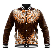 New Zealand Ta Moko Baseball Jacket Aotearoa Maori Chest Tattoo Orange
