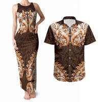 New Zealand Ta Moko Couples Matching Tank Maxi Dress and Hawaiian Shirt Aotearoa Maori Chest Tattoo Orange