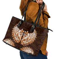 New Zealand Ta Moko Leather Tote Bag Aotearoa Maori Chest Tattoo Orange
