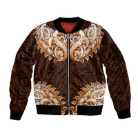 New Zealand Ta Moko Sleeve Zip Bomber Jacket Aotearoa Maori Chest Tattoo Orange