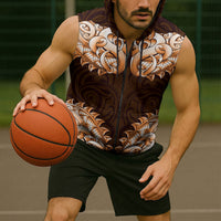 New Zealand Ta Moko Sleeveless Zip Hoodie Aotearoa Maori Chest Tattoo Orange