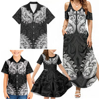 New Zealand Ta Moko Family Matching Summer Maxi Dress and Hawaiian Shirt Aotearoa Maori Chest Tattoo Black