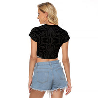 New Zealand Ta Moko Raglan Cropped T Shirt Aotearoa Maori Chest Tattoo Black