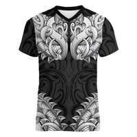 New Zealand Ta Moko Women V-Neck T-Shirt Aotearoa Maori Chest Tattoo Black