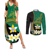 Personalised PNG Enga Provins Couples Matching Summer Maxi Dress and Long Sleeve Button Shirt Papua New Guinea Plumeria Melanesian Pattern - Polynesian Pride