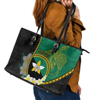 Personalised PNG Enga Provins Leather Tote Bag Papua New Guinea Plumeria Melanesian Pattern - Polynesian Pride
