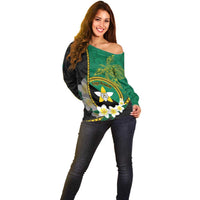 Personalised PNG Enga Provins Off Shoulder Sweater Papua New Guinea Plumeria Melanesian Pattern - Polynesian Pride