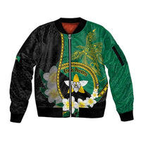 Personalised PNG Enga Provins Sleeve Zip Bomber Jacket Papua New Guinea Plumeria Melanesian Pattern - Polynesian Pride