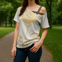 Gold White New Zealand Manta Ray Cross Shoulder Shirt Aotearoa Maori Haehae LT14 - Polynesian Pride